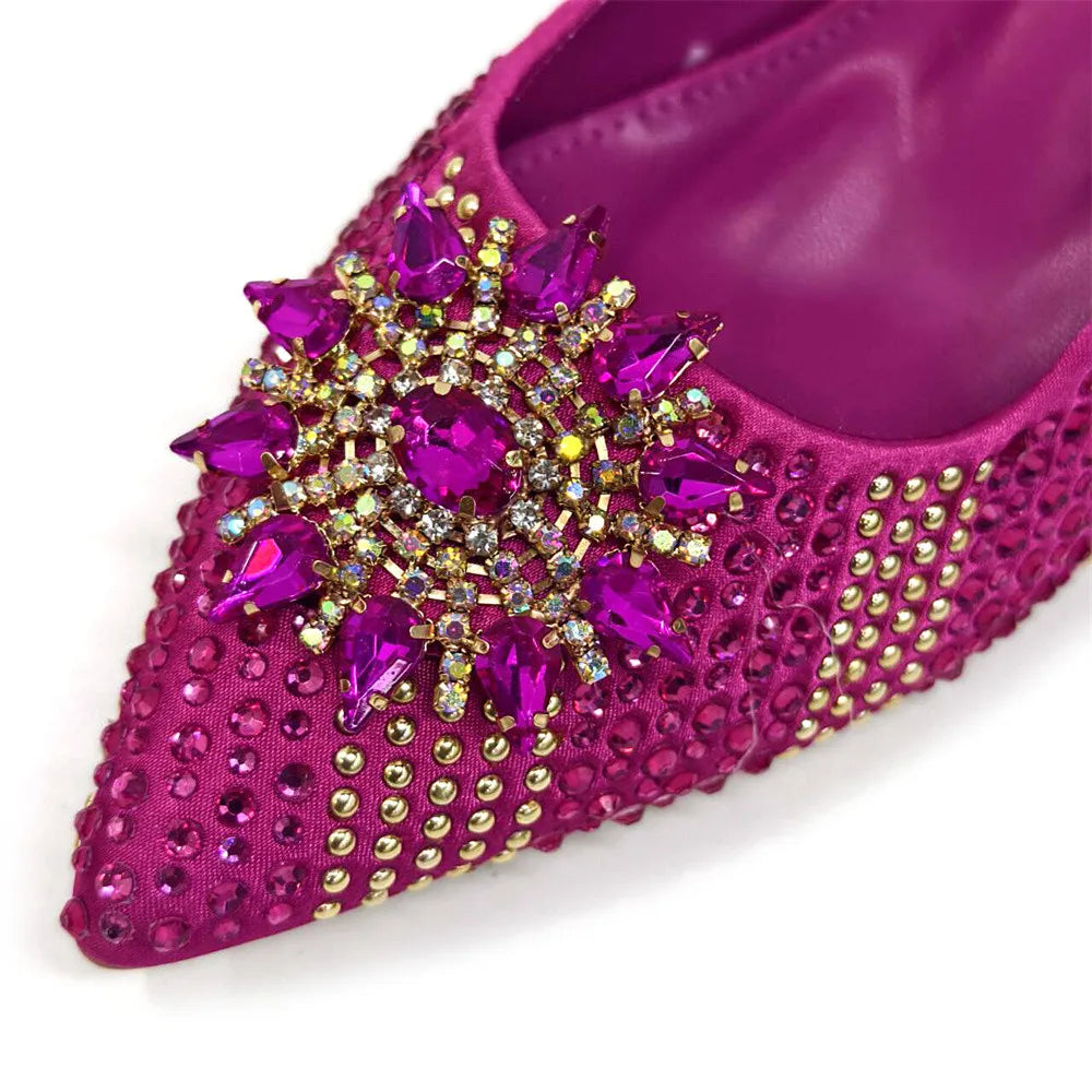 Nigeria Fashion Rhinestone-encrusted Ladies Party Shoes And Special bags High Heels And Dual Purpose Bag Women's Shoes