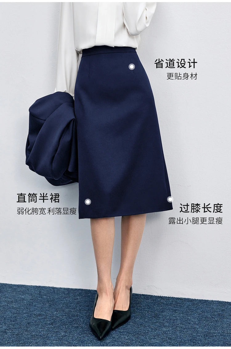 SENTUBILA Office Wear Straight Skirt 2026 Autumn New Arrival Slit Midi Skirt Elegant Office Lady Clothing 153QF2300