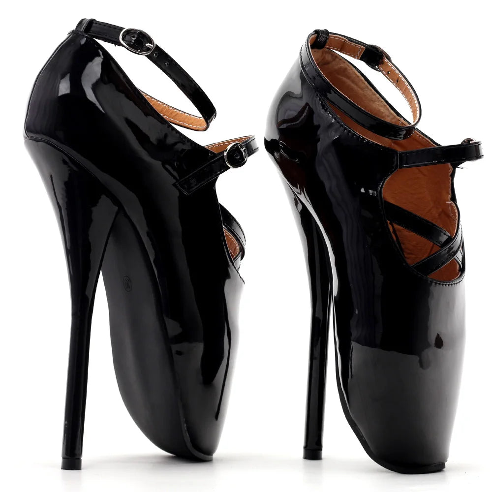 Brand New 7" High Heel Sexy Show Girl Ballet Pumps Spike Heels Stiletto Pointed Toe Strappy Ankle Strap Black Red Dancing Shoes