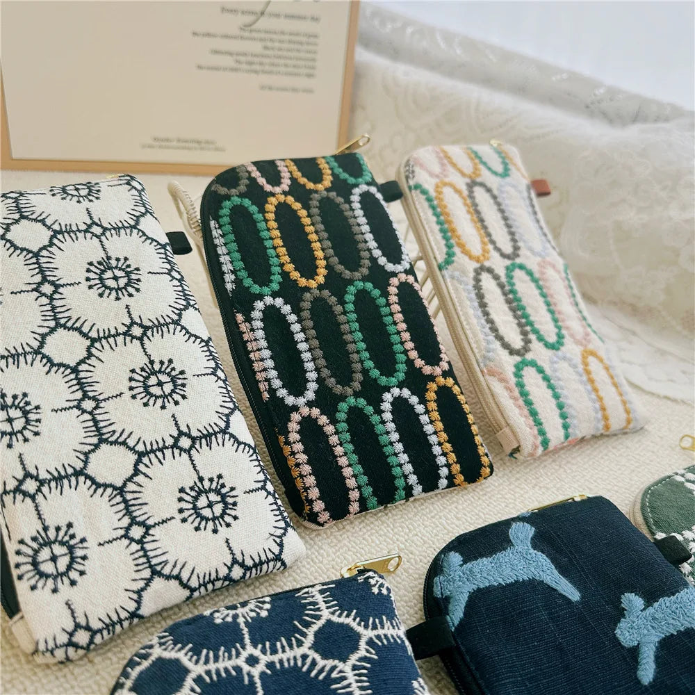 Ladies' Coin Purses Handmade Cotton Linen Embroidery National Personalized Canvas Lipstick Mobile Phone Glasses Storage Bags