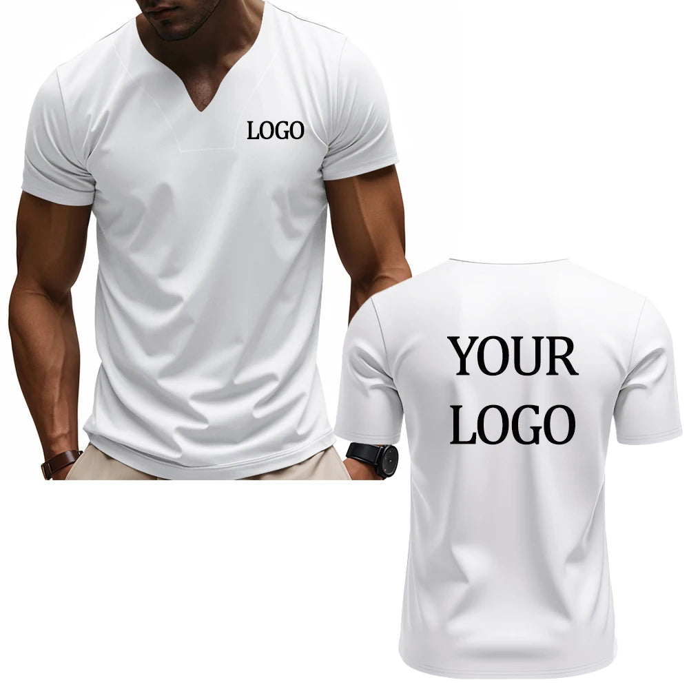 DIY custom printed V-neck T-shirt, fashionable men's short-sleeve T-shirt, stylish elegant casual streetwear top，everyday wear.