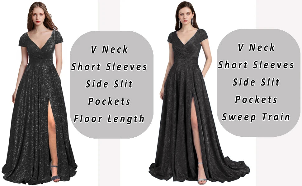Prom Dresses Long for Women A Line with Pockets V Neck Formal Evening Ball Gown Elegant Dress Women for Wedding Party