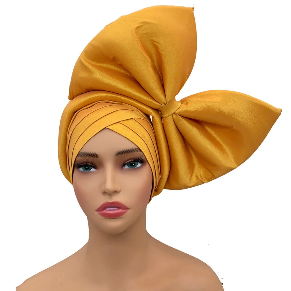 Exaggerated Headpiece African Auto Gele Headtie Nigeria Party Headwear Hat Lady Head Wraps Big Bowknot Turban Cap for Women