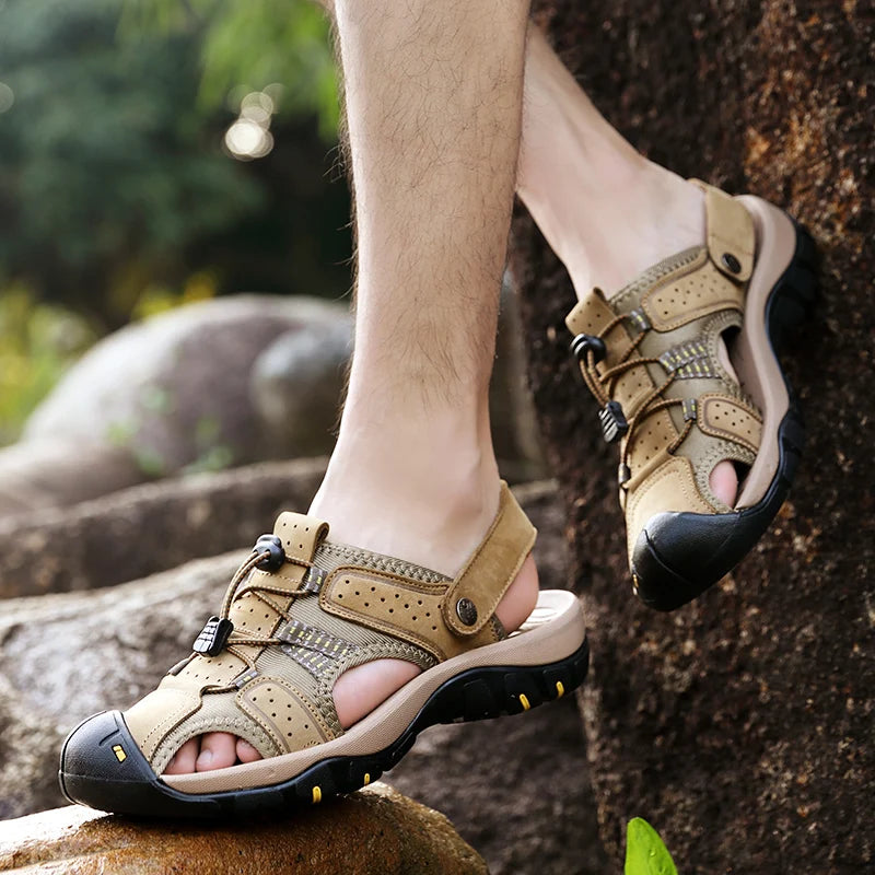 2023 Men Summer Sandals Leather Outdoor Beach Shoes Pure Handmade Shoes Fashion Big Size Slippers Men Luxury Casual Shoes