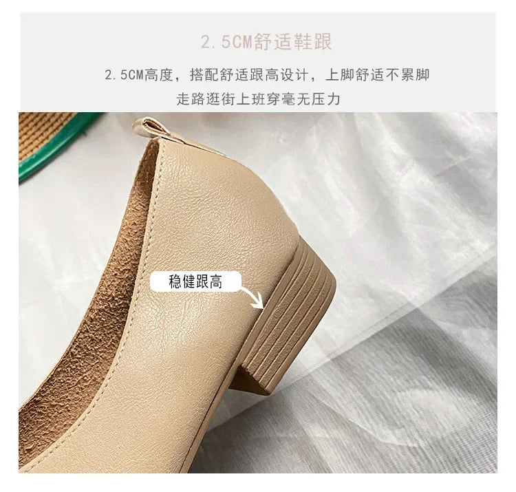 Genuine Leather Multi-color Low-heeled women's Shoes  Round Toe Flat Bottom Shallow Cut Single Shoe Casual Versatile Loafers