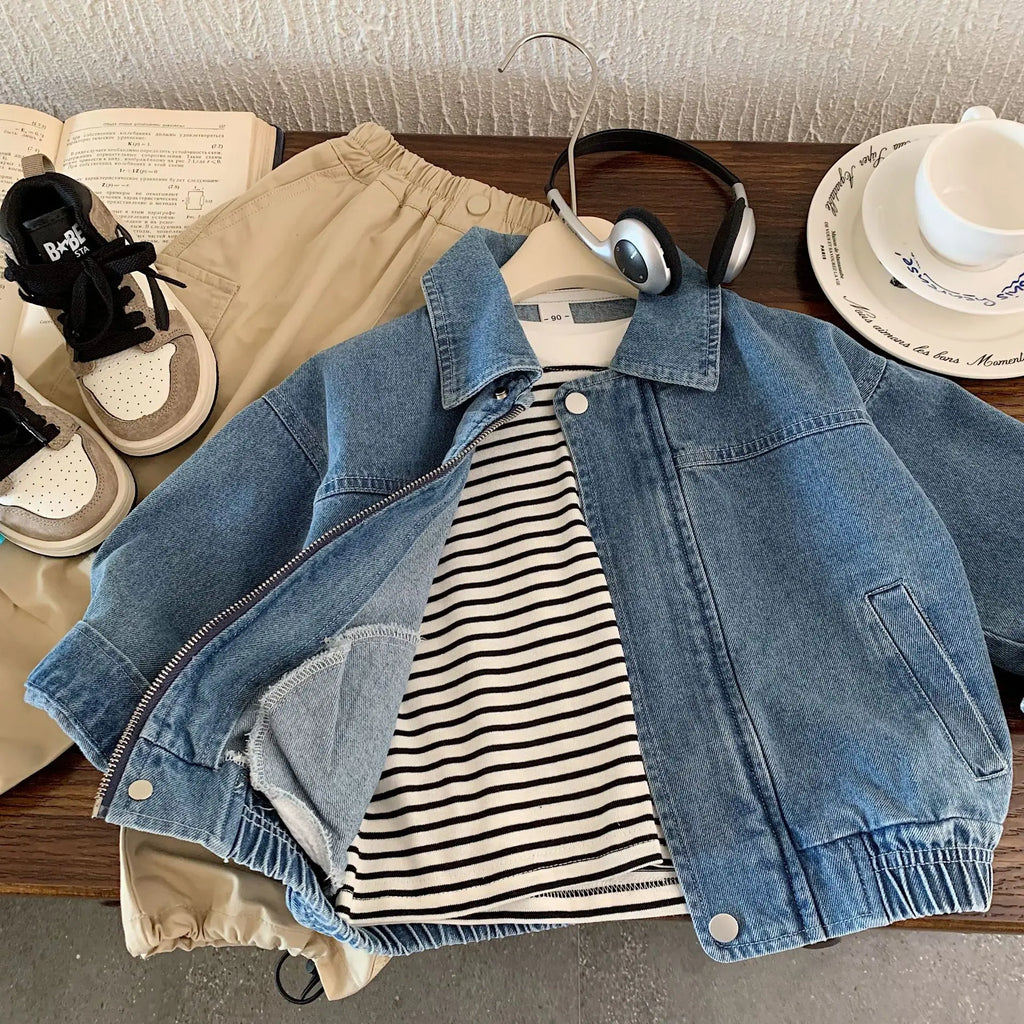 Children's Denim Jacket 2025 Spring/Autumn New with Pocket Boys' and Girls' Cool Jacket Children's Fashionable Clothing