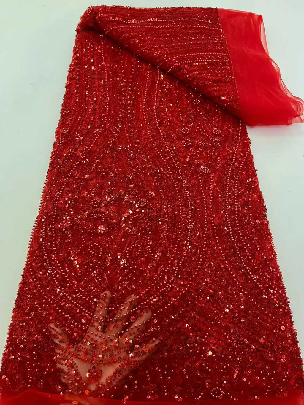 African Tulle Lace Fabric 2025 French Sequins Fabric Sewing Embroidery With Beaded Lace Tulle Mesh Nigeria Dress 5 Yards sewing