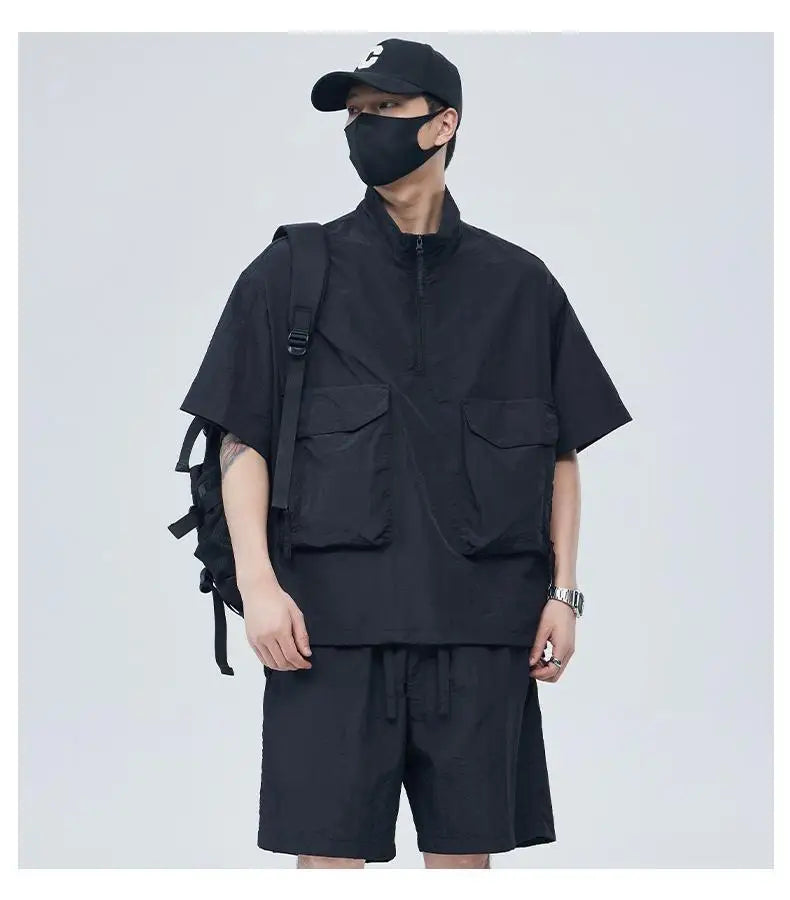 Casual Sportswear Suit for Men Solid Color Loose A Complete Set of Teenagers American Handsome Loose Versatile Two-piece Set