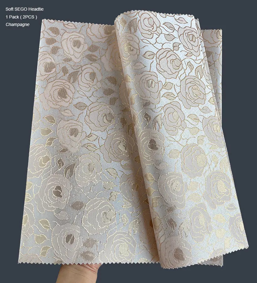 2PCS/ Pack African Lurex Floral SEGO Headtie Nigeria Head Gear Gele & Ipele High Quality Hair Tie Wrap Traditional Bandana Scarf