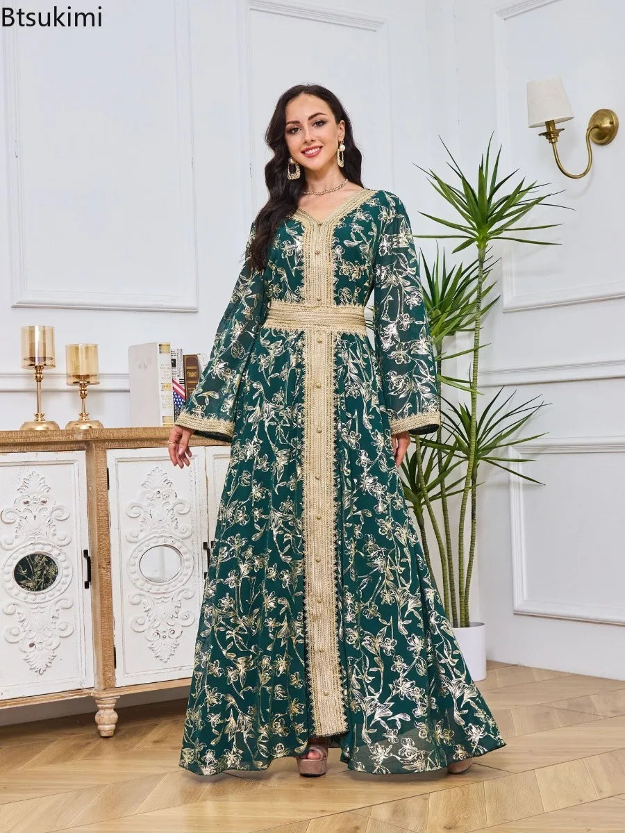 Summer Elegant Print Dress for Women Muslim Abaya Long Dress Dubai Party Evening Dress Islamic Turkey Kaftan Femme Vestidos Robe