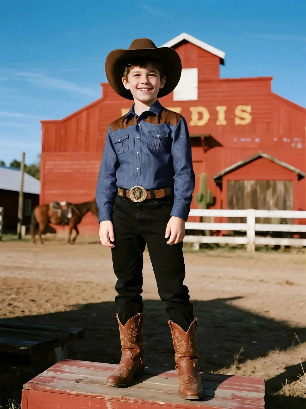 Boys Western Shirts Toddler Cowboy Button Down Denim Shirt Children Spring and Autumn Tops 4-12 Years
