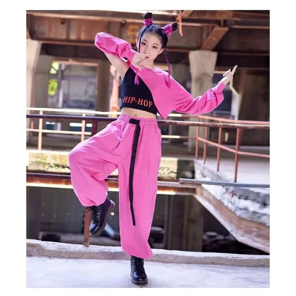 Teenage Girl Jazz Dance Costume Children Street Hip hop Dancing Jazz Stage Kid Kpop Jazz Costume for Girls pink Outfit dance set