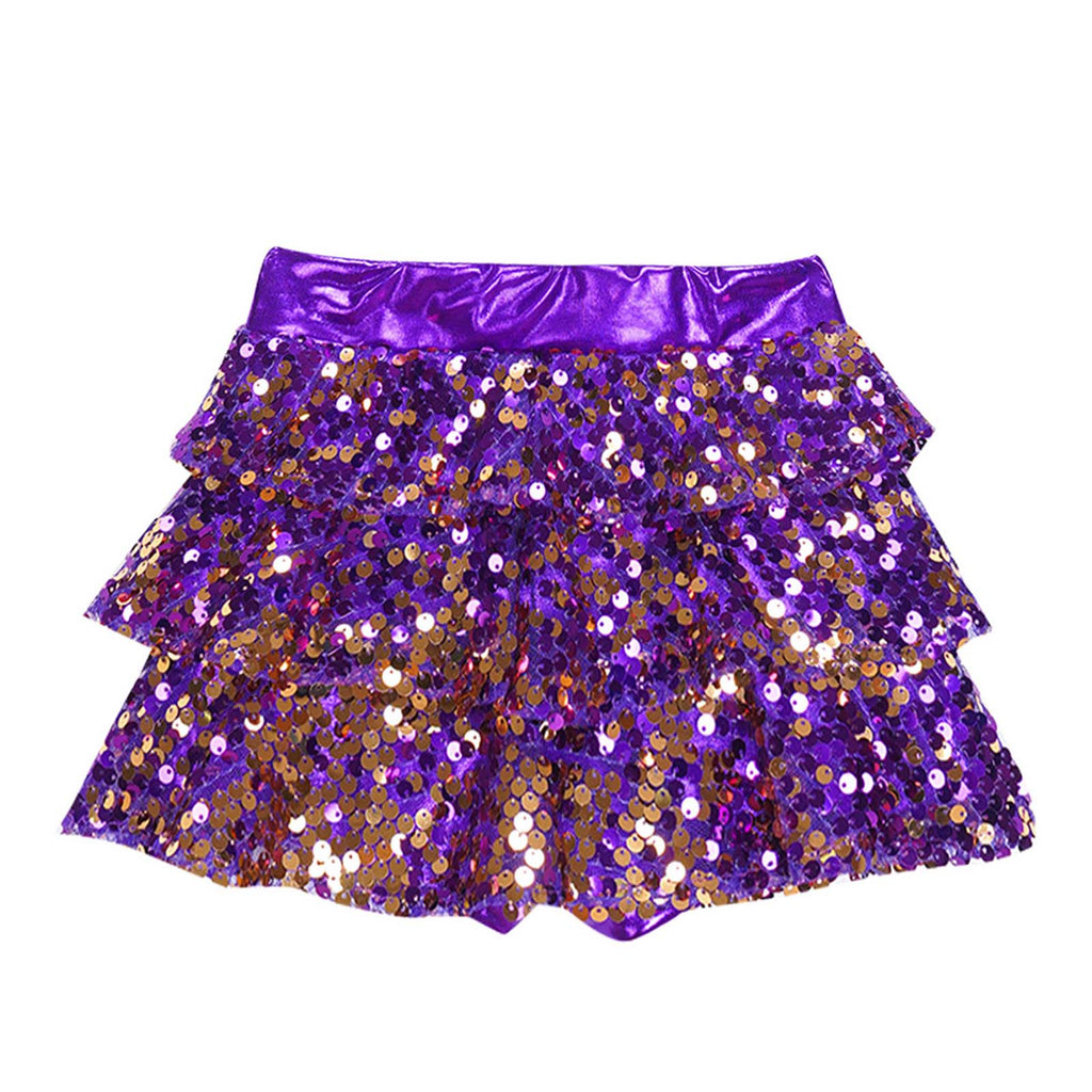 Kid Girls Hip Hop Dance Clothes Kids Jersey Sequin Tiered Skirt Long Tank Top Jazz Metallic Holographic Crop To Cheerleading Set