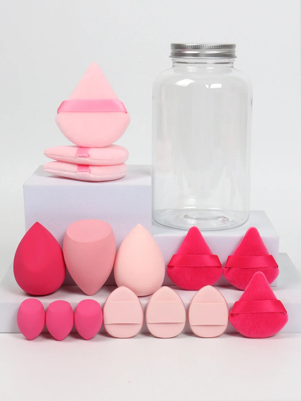 15Pcs Premium Powder Puffs with Storage Jar - Makeup Blending Sponges Set for Face Foundation & Loose Powder Kit
