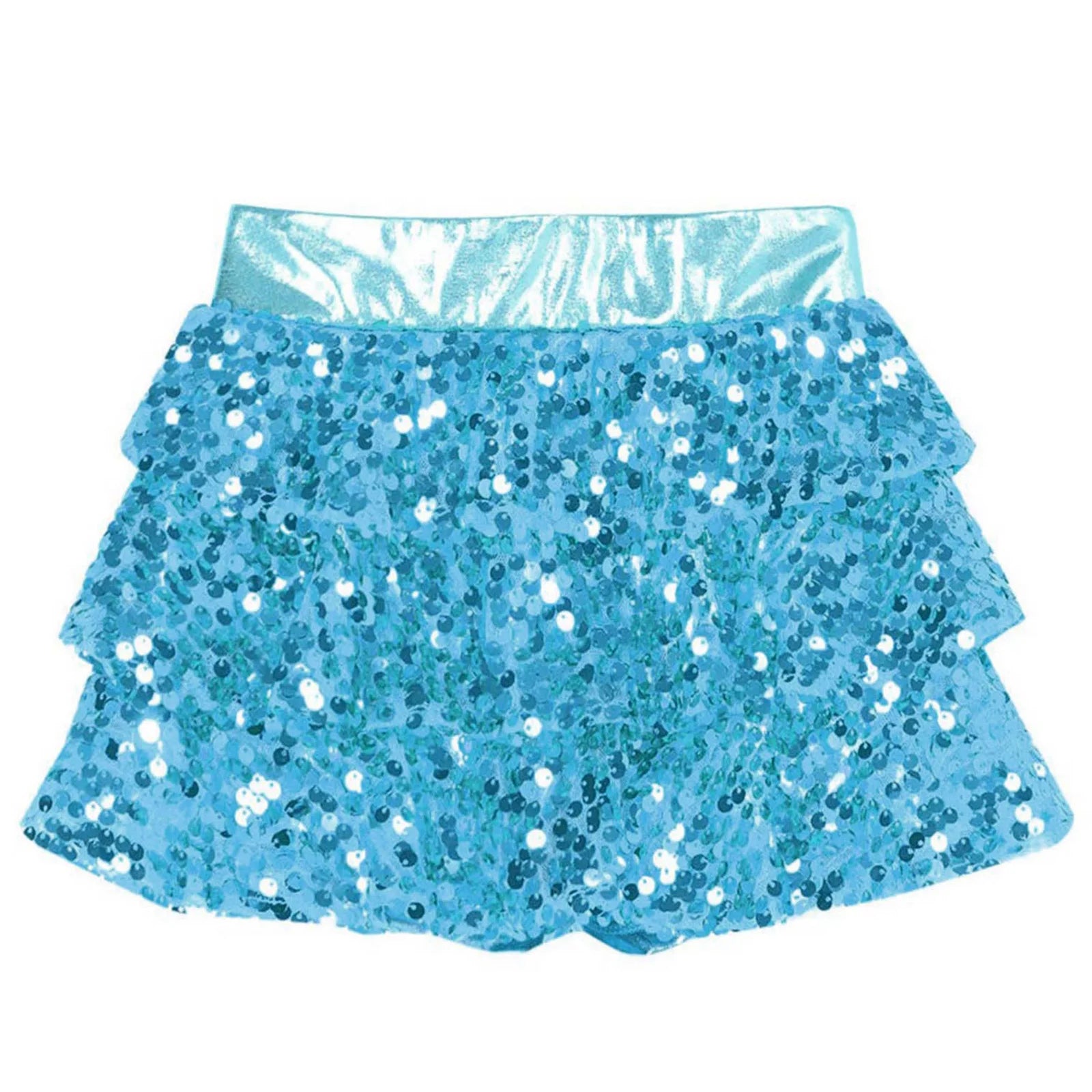 Kid Girls Hip Hop Dance Clothes Kids Jersey Sequin Tiered Skirt Long Tank Top Jazz Metallic Holographic Crop To Cheerleading Set