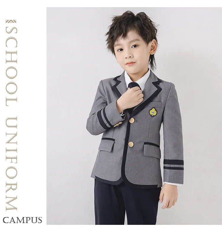 Child School Uniform Girls Korean Japanese Navy Jacket Pleated Skirt Boys Formal Dress Suits Kids Student Clothes Class Sets