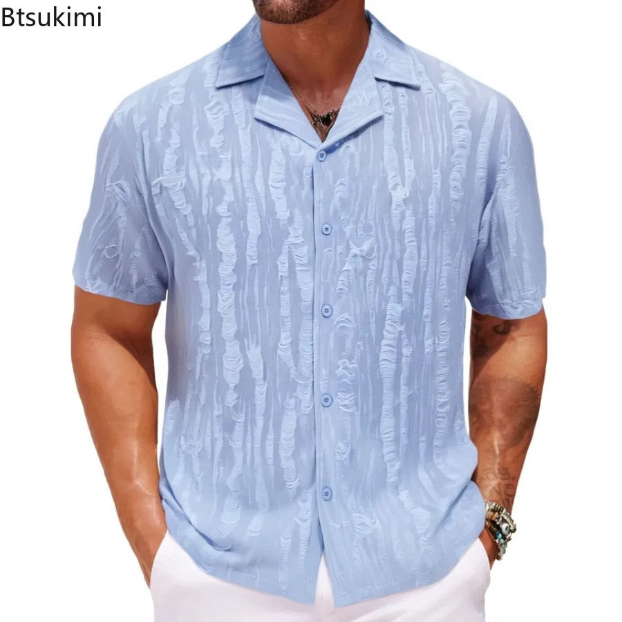 2026 Men's Summer Shirts Top Solid Turn-Down Collar Short Sleeve Shirt for Men Loose Half Sleeved Non Ironing T-shirt Male New