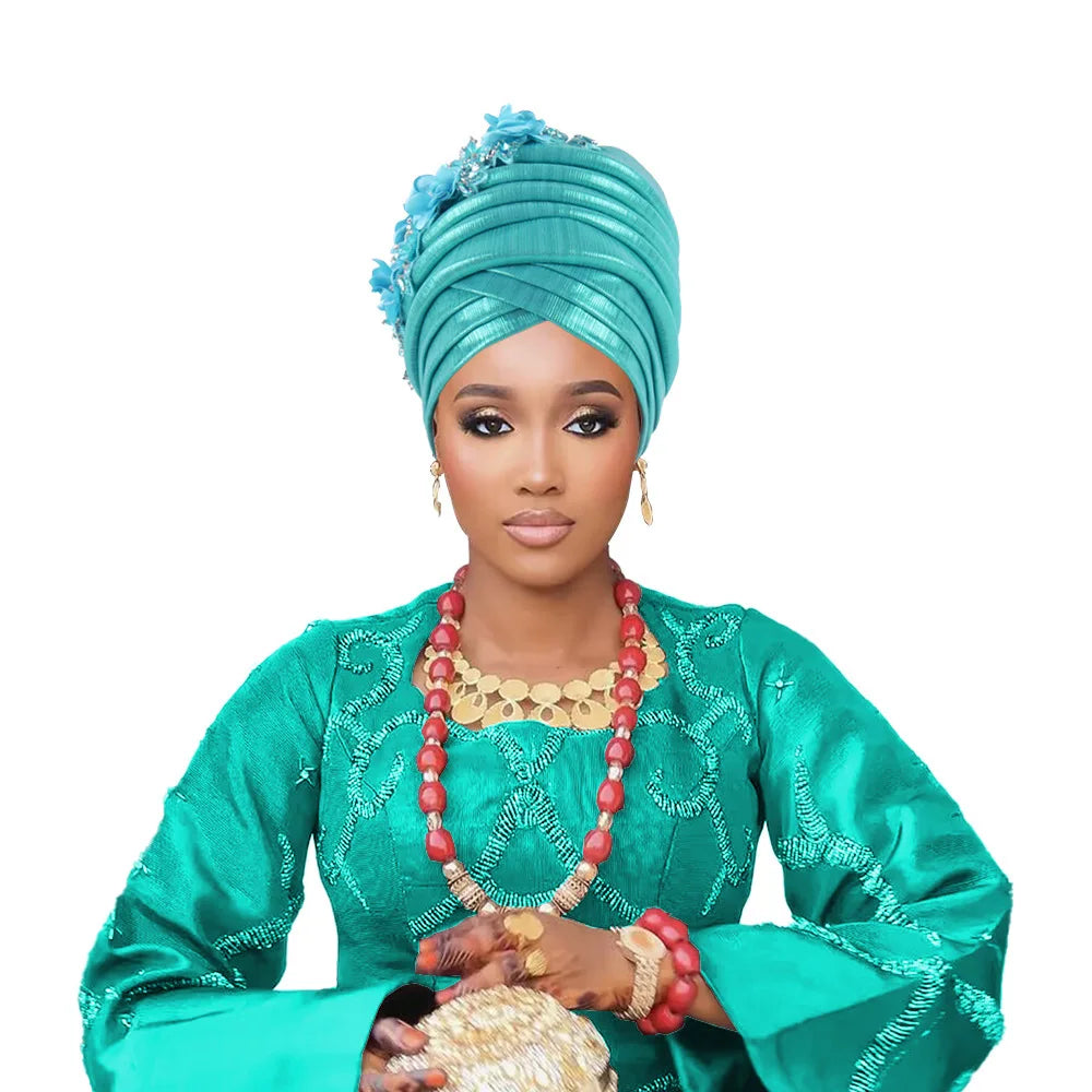 Nigeria Auto Gele Headtie Already Made Wedding Geles Female Head Wraps Diamond Flower 2025 New African Women's Turban Cap Bonnet