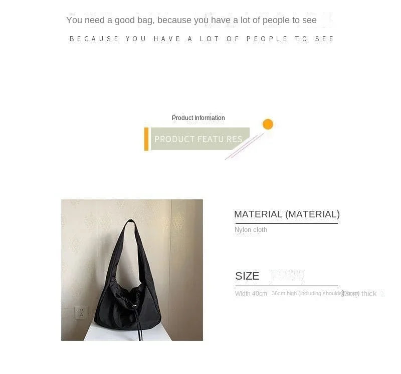 Women Bag New Nylon Bucket Fashion Solid Zipper SOFT Shoulder Bag Purses and Handbags Luxury Designer Black Tote Bag