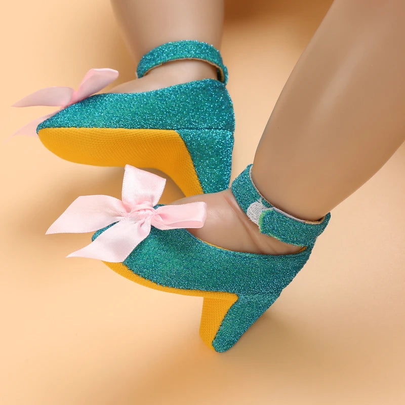 2026 New Infant Newborn Baby Girl High Heels Shoes Princess Bow First Birthday Party Shoes Photo Props Shoes 10CM / 10.5CM