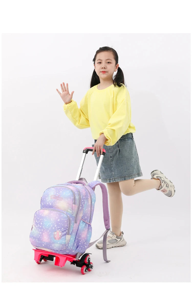 Children School Backpack Set with Wheels Students Bags for Girls Trolley Bag Cute Schoolbag Rolling Wheeled Backpack Child Girl
