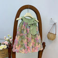 Summer Girls Dresses Children Clothes Sleeveless Round Neck Mesh Big Bow Princess Dress Kids Rainbow Flower Tutu Holiday Dress