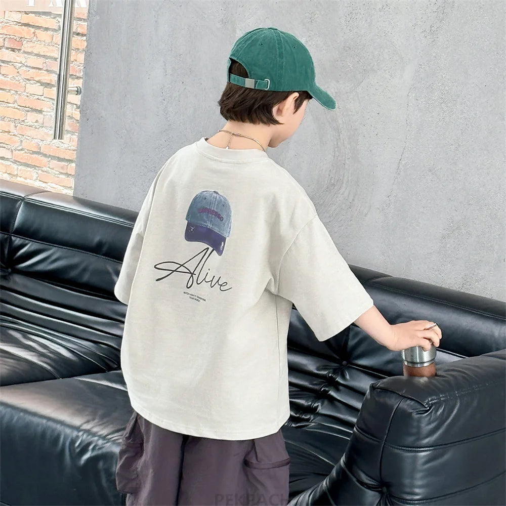 New Summer High Quality Teenage Children Short Sleeve Cotton T-shirt for a Boy Casual Tee Tops Kids Elegant Luxury Tshirt Wear