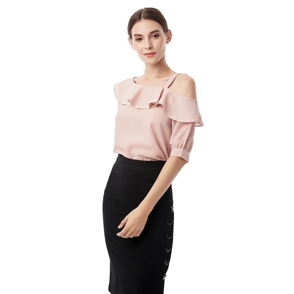 Fashion Women Blouses Sexy Slash Neck Chiffon Women Blouse Shirt Short Sleeve Summer Ladies Tops
