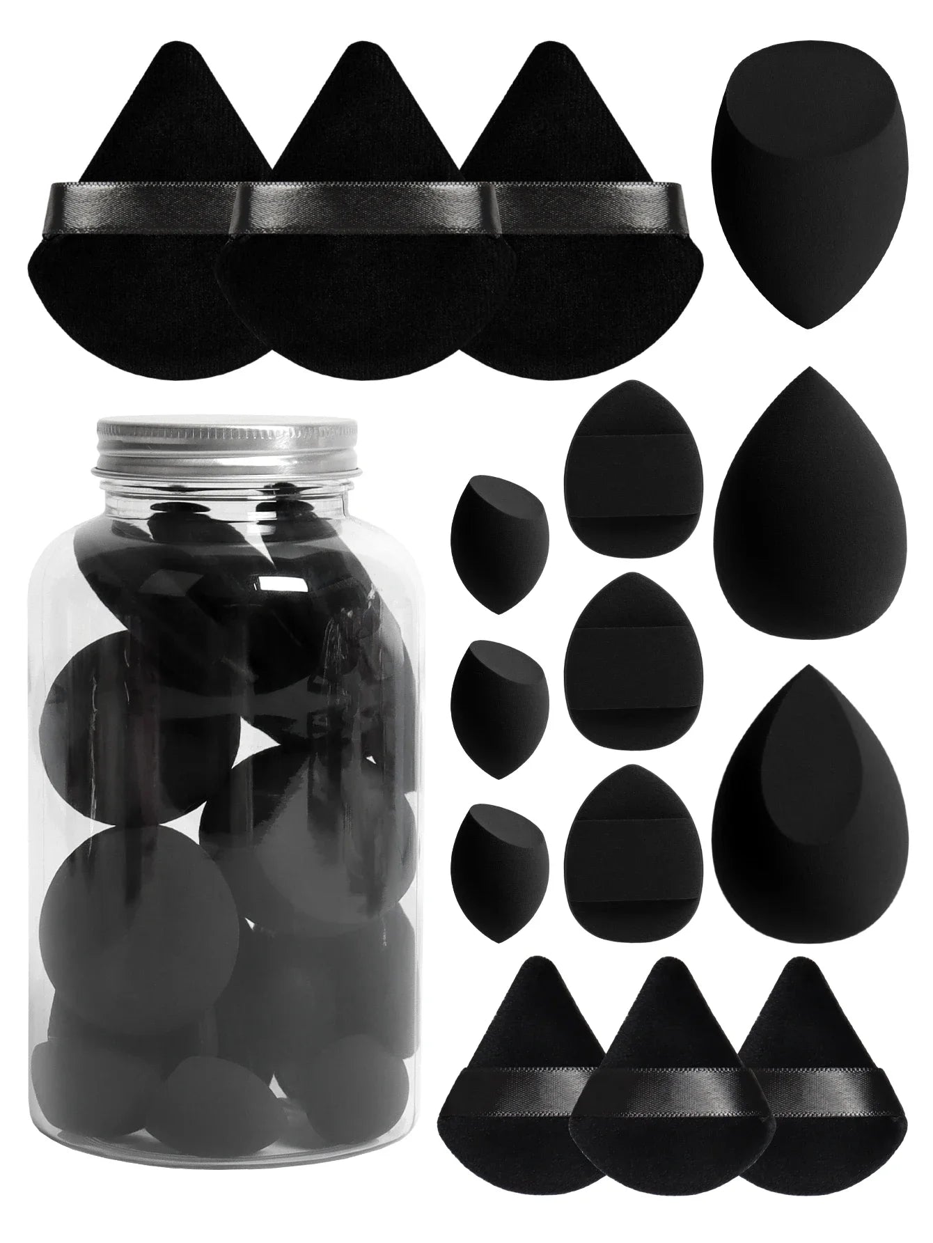 15Pcs Premium Powder Puffs with Storage Jar - Makeup Blending Sponges Set for Face Foundation & Loose Powder Kit