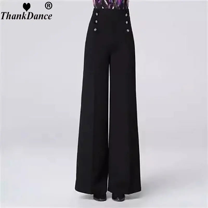 Modern Dance Pants New Female Latin Dance High Waist Wide Leg Trousers National Standard Ballroom Dance Pant Practice Competitio