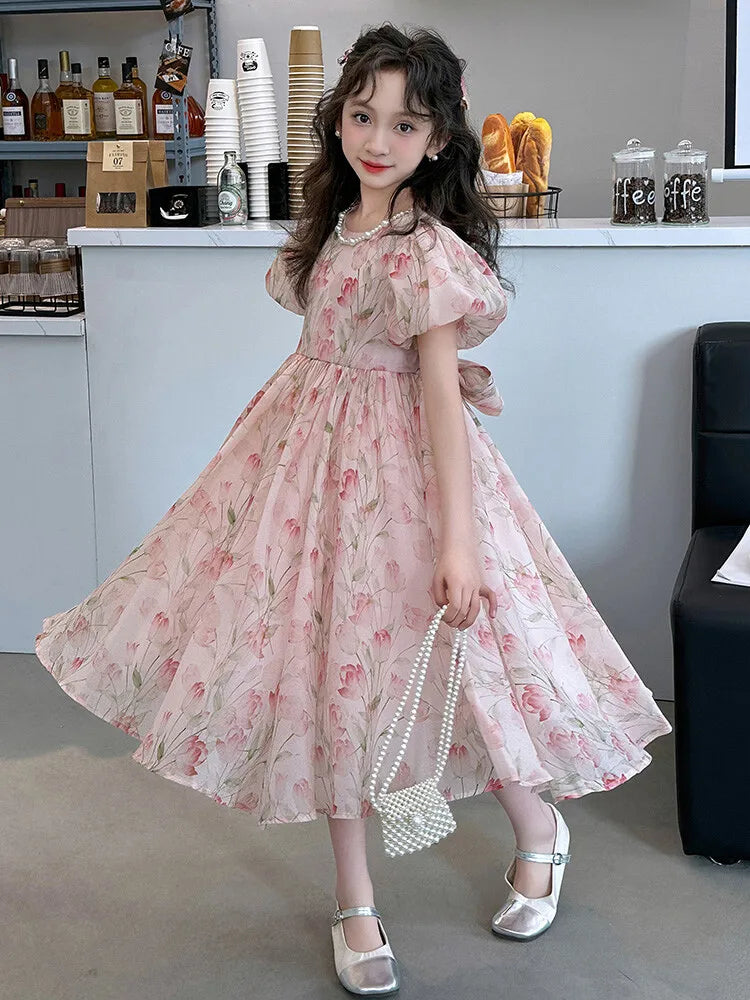 summer Elegant Flower Princess Dresses vestidos elegantes para mujer kids girls dress clothes vestido verano 12 14 enfant fille