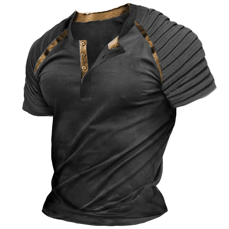 Men's Casual Henley Collar T Shirt Fashion Raglan T Shirt Plain Slim Daily Short Sleeve Tshirt Patchwork Tops Tees Mens Clothing