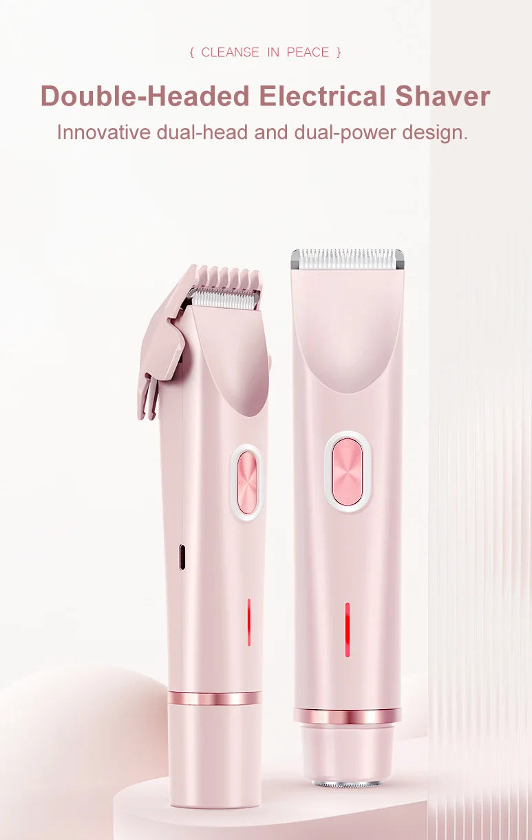 2 in 1 Electric Razors for Women Double Head Shaver for Pubic Hair Trimmer IPX7 Waterproof Wet&Dry Use Bikini Shaver for Body