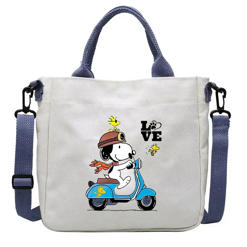 Snoopys Cartoon Canvas Bag Children Crossbody Bags School Bookbag Student Supplies Lightweight Portable Kawaii Shoulder HandBag