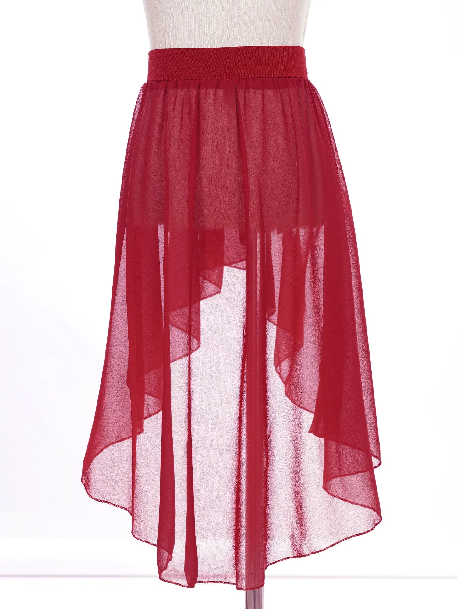 Girls Skirts High-Low Chiffon Skirt for Girl Elastic Waistband Ballet Modern Lyrical Dance Leotards Wrap Skirt Child Dancewear