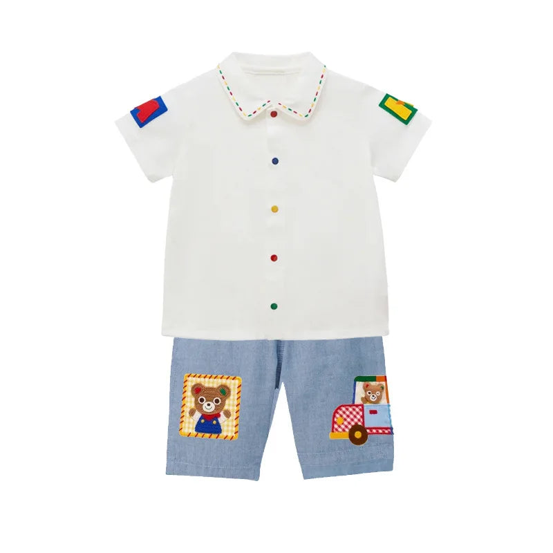 2026 Summer Kids Button Down Shirt Baby Boy Girl Casual Cotton Blouse Colorful Buttons Alphabet Embroidery Undershirt Tops