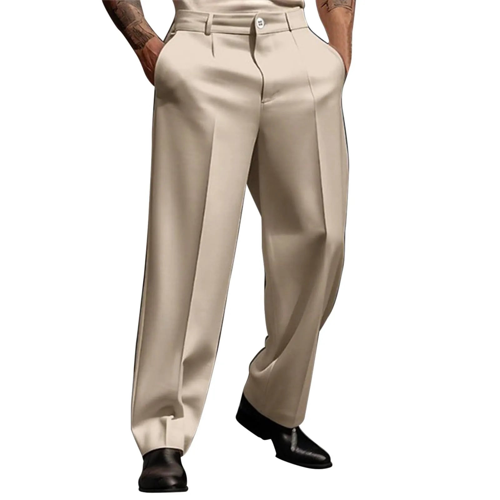 Men's Suit Trousers Fashionable Straight Leg Breathable Casual Pants Pure Color Pocket Trousers Daily Wear Comfortable Fit
