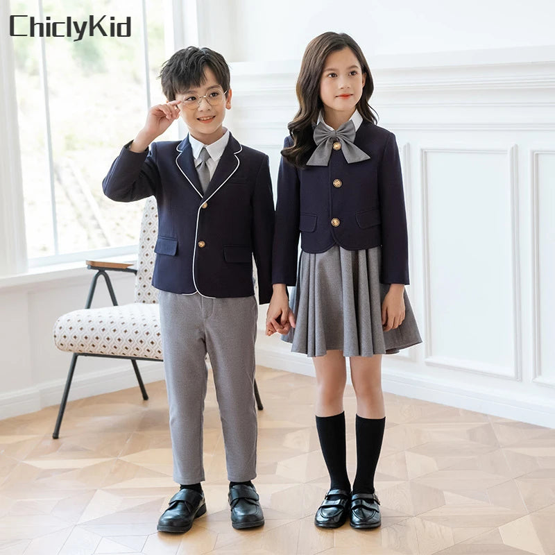 Kids Japanese Navy Jacket Suit Dress School Uniforms Girls British Boys Blazer Formal Outfits Chidren Student Clothes Class Sets