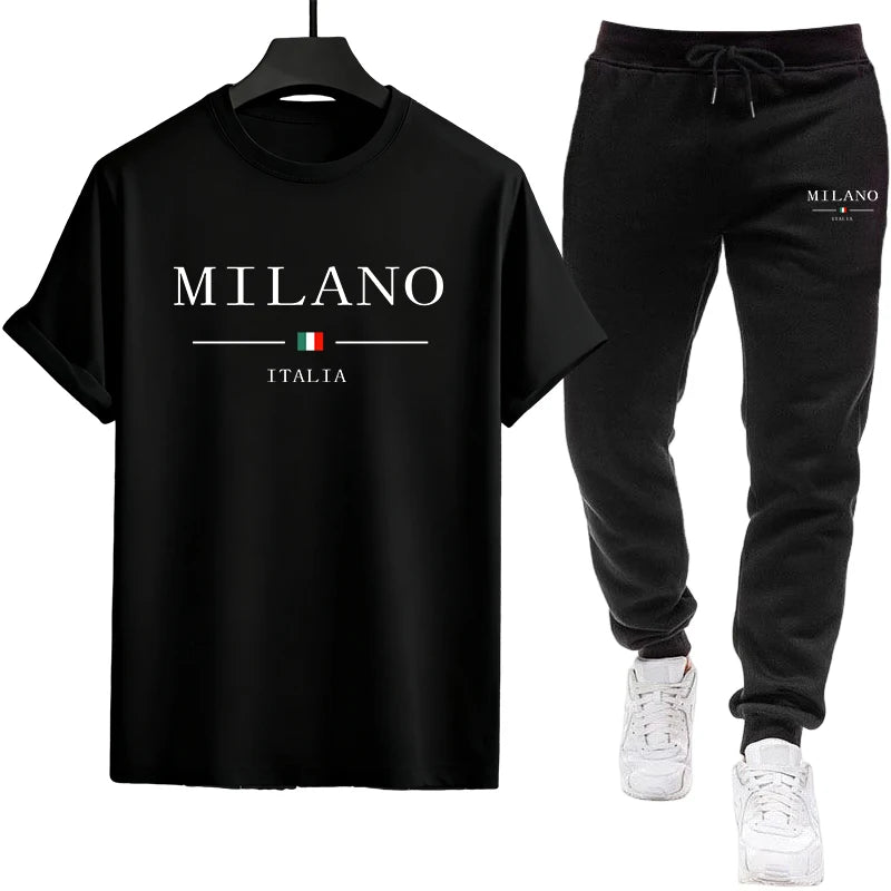 2026 Men's Modern Tracksuit Set Fashion T-Shirt and Joggers Pants Urban Casual Daily Wear Outfit Spring Summer Comfort Tees Suit