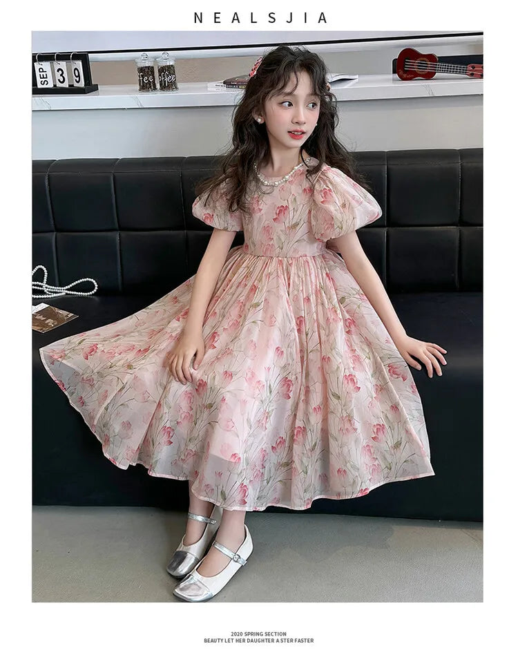 summer Elegant Flower Princess Dresses vestidos elegantes para mujer kids girls dress clothes vestido verano 12 14 enfant fille