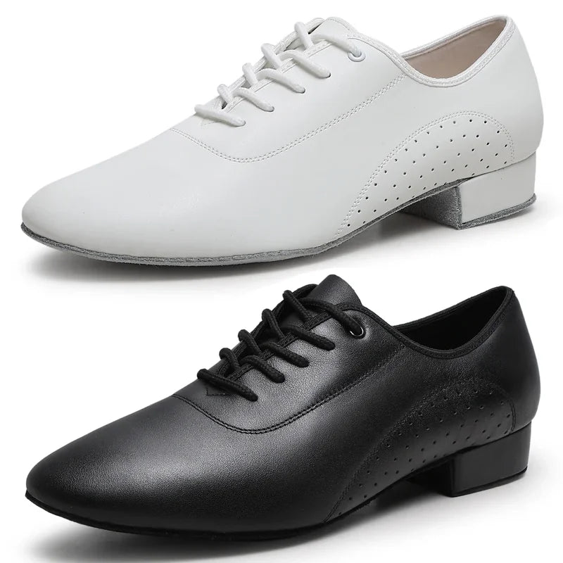 Men's white new leather Latin dance shoes Modern dance hall tango men's national standard dance shoes men's sports shoes