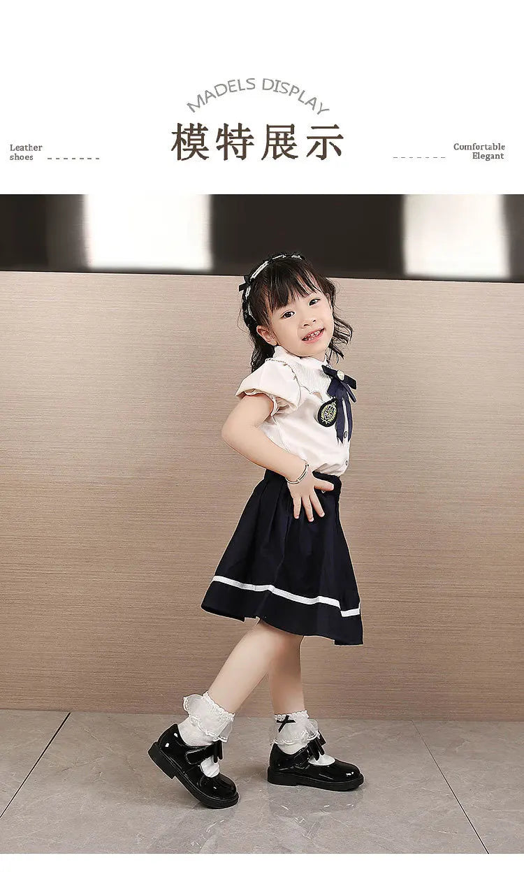 New Girl Leather Shoes Princess Kid Student School Causal Black Versatile Shoes Hook & Loop Children Glossy Mary Jane Autumn Hot