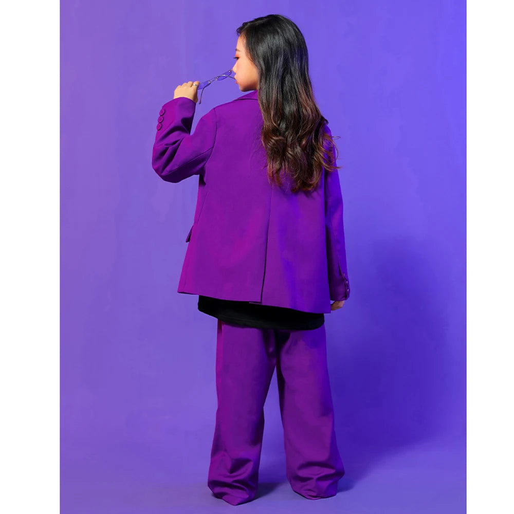 Girl Suits Fashion Solid Color Single Breasted Blazer Sets Daily Casual Chic Notch Lapel Loose Style Girl Clothes 2 Piece