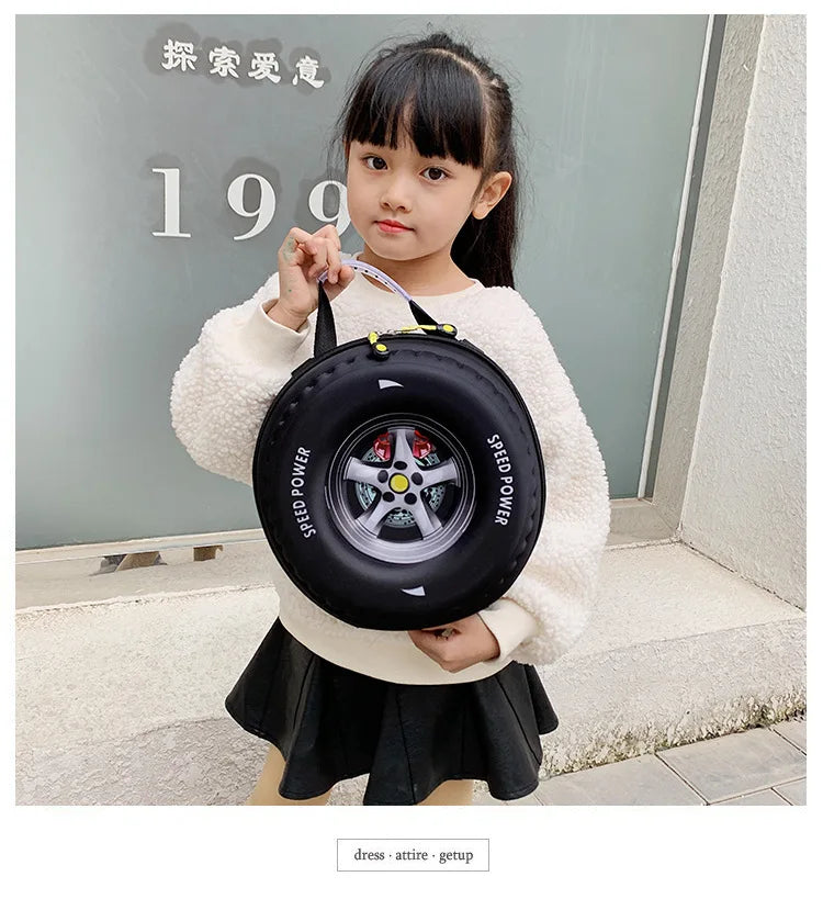 Children's Schoolbag Fashion Tyre Shaped Boys Girls Backpack 3D Cartoon Kindergarten Shoulder Bag Large Capacity Kids Handbag