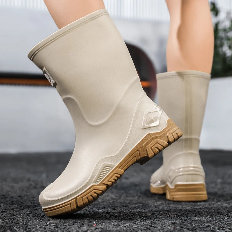 Rain Boots for Men, Non-Slip, Waterproof, High-Top Fishing Boots, Popular Work Safety Shoes, Rain Boots