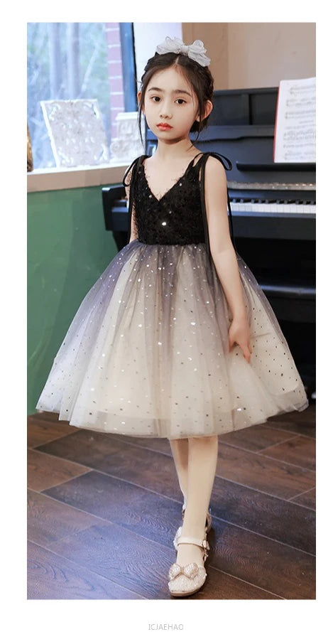 Teen Girl Clothes New Girls Strappy Tie Princess Dress Casual Fashion Kids School Event Host Gown Daily Wear Party Outfit Summer