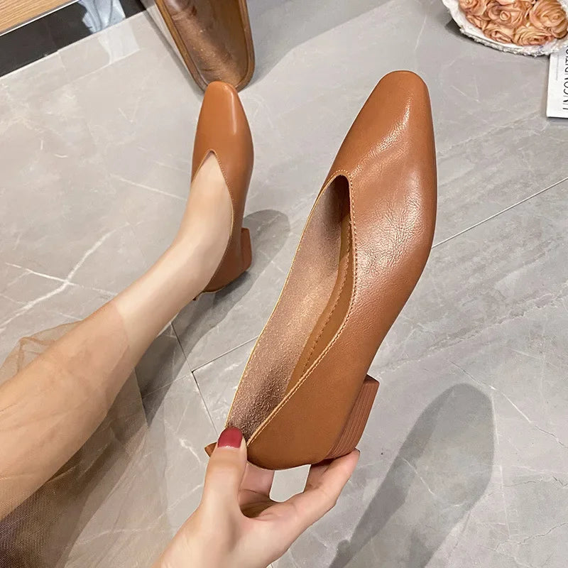 Genuine Leather Multi-color Low-heeled women's Shoes  Round Toe Flat Bottom Shallow Cut Single Shoe Casual Versatile Loafers