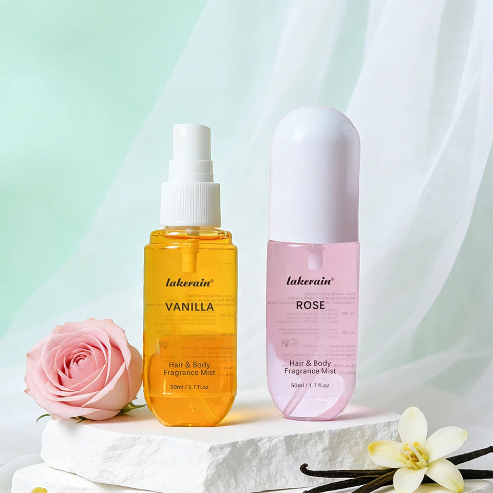 2 Pcs Vanilla Rose Fragrance Spray Hair & Body Fragrance Mist Fresh Long Lasting Fragrance Perfume Travel Size Freshener Spray