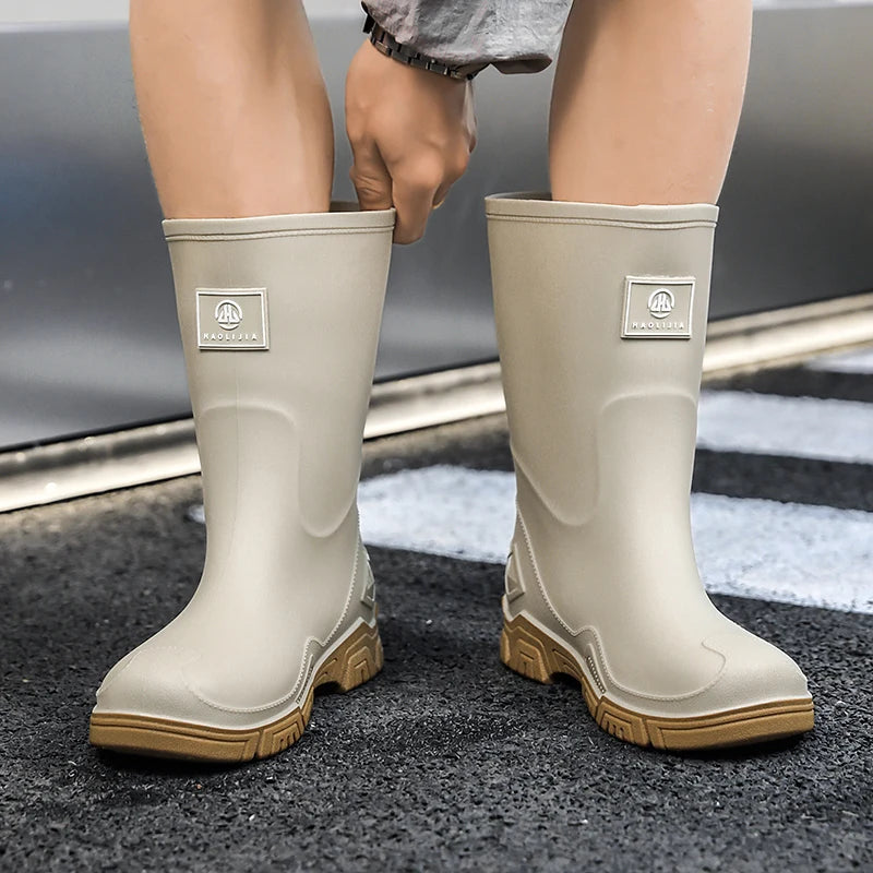 Rain Boots for Men, Non-Slip, Waterproof, High-Top Fishing Boots, Popular Work Safety Shoes, Rain Boots