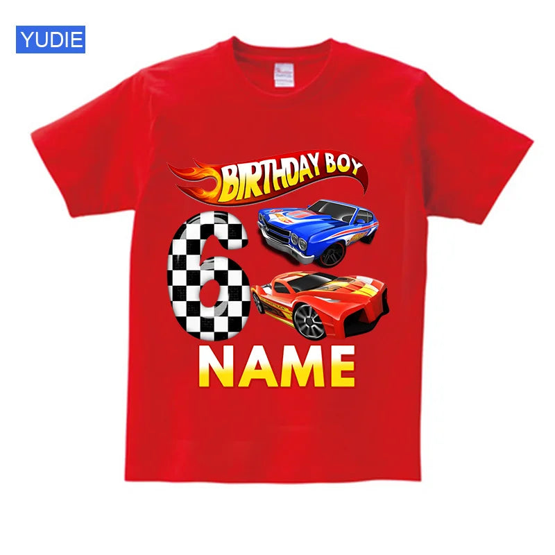 Boys Birthday T Shirt Customized Name Boys T Shirts Girl Clothing Personalised Shirts Children Tees Baby Racing Clothes Fashion